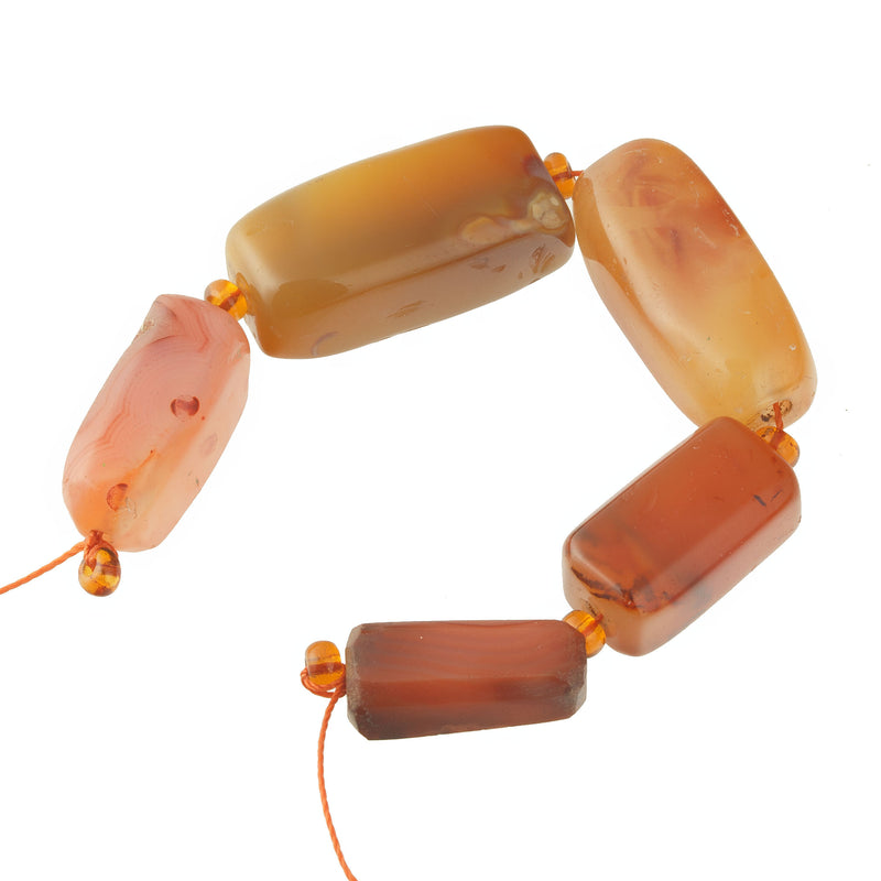 Old agate and carnelian beads, rectangular, peach, pink, honey. 1 Str. 5 beads. B4-aga286