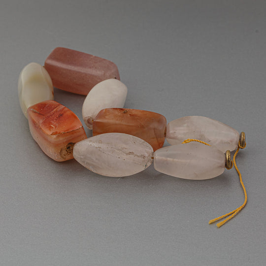 Strand of 8 old carnelian & agate beads, varied shapes  8.5"  B4-aga288