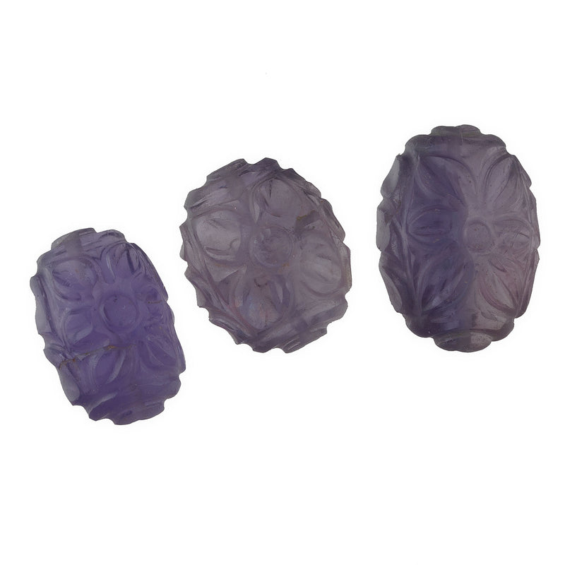 Vintage Floral Carved Amethyst Beads, gemstone quality, oval. Cts. 17.5 - 22.5cts. Pkg 1. 1970s. b4-ame241