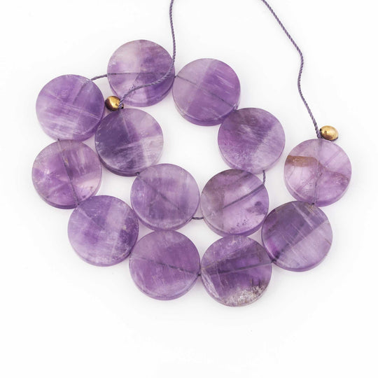 Vintage Amethyst flat disk beads. 16x4mm. 8" strand of 13. b4-ame246