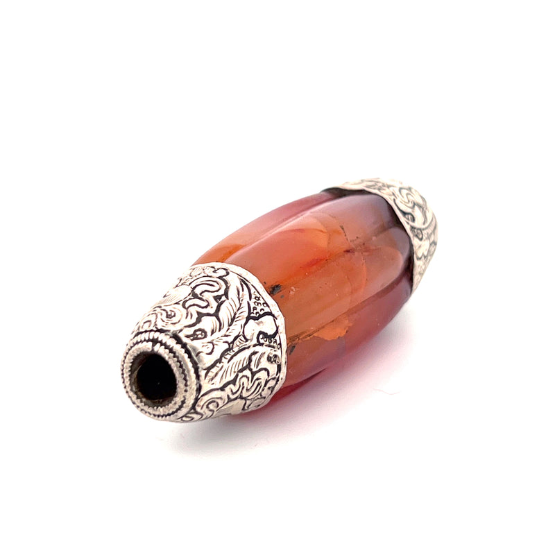 Old Tibetan agate melon bead, silver repoussé caps. , Pkg 1. b4-car403