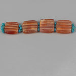 Old carnelian carved 3-strand tablet shaped beads.21-23mm length. Nepal. Strand of 4. b4-car429