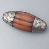 Old Tibetan agate melon bead, silver repoussé caps.  61.5mm x 28mm, Pkg 1. b4-car430