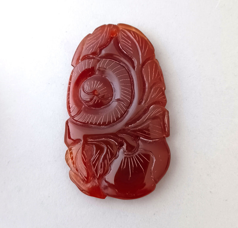 Vintage carved deep red Carnelian agate pendant foliar design