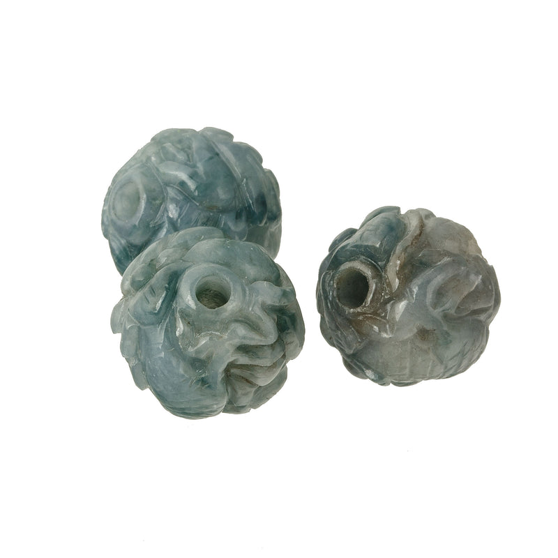 Blue Chalcedony Dragon bead, carved, natural. 11.5mm China 1970s.  b4-cha122