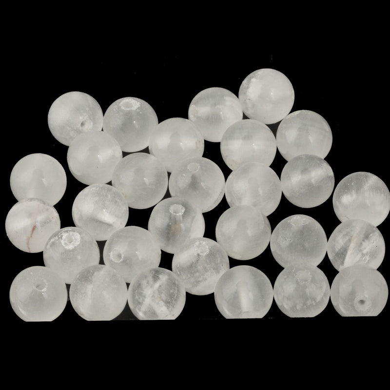 "Moonstone" Chalcedony, translucent white beads, 6.5mm, Pkg 10. 1980's.  b4-cha123