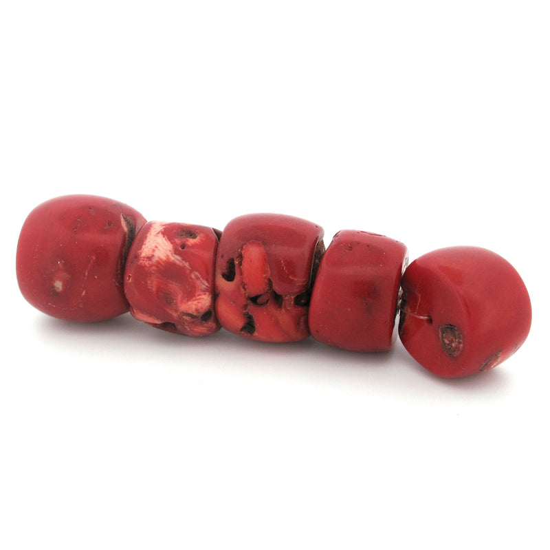 Coral beads from the  African trade,  14.5-22mm x 20-25mm, 69.22 grams. 5 beads, 1 strand.  b4-cor457