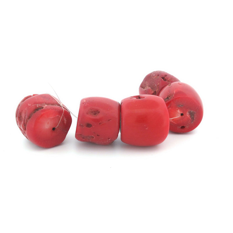 Large coral beads traded in Africa, 18-19mm x 21-22mm, 72.12 grams. 5 beads, 1 strand.  b4-cor459