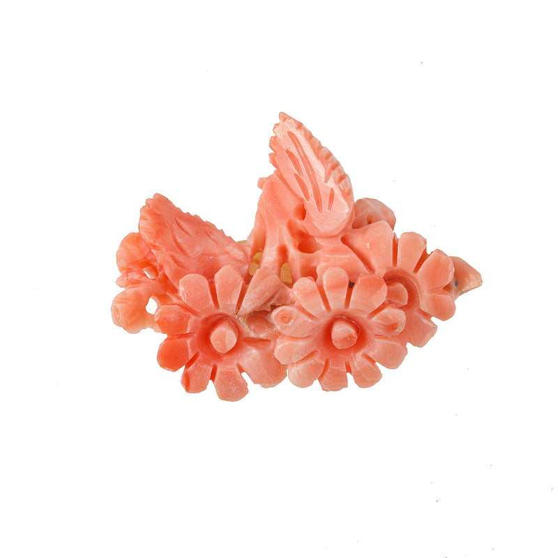 Salmon Pink Coral Cabochon carved floral design, natural, untreated.  b4-cor466