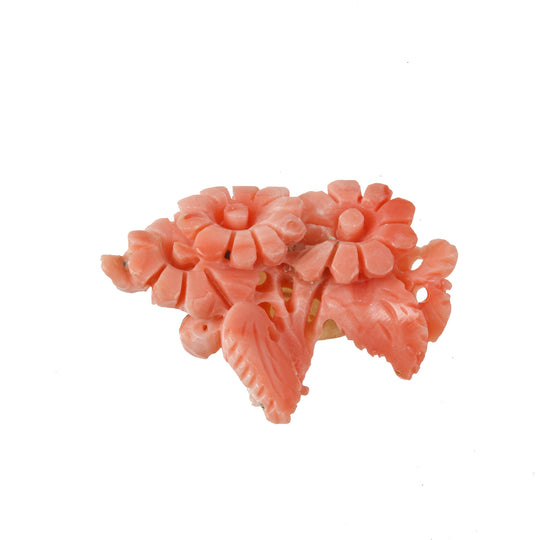 Salmon Pink Coral Cabochon carved floral design, natural, untreated.  b4-cor466