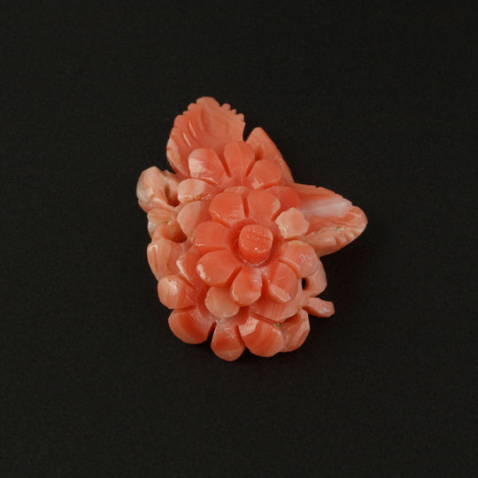 Salmon and Pink Coral Cabochon carved floral design, natural, untreated.  b4-cor477