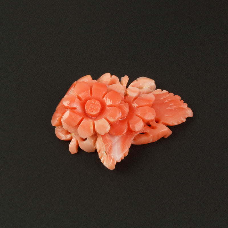 Salmon and Pink Coral Cabochon carved floral design, natural, untreated.  b4-cor477