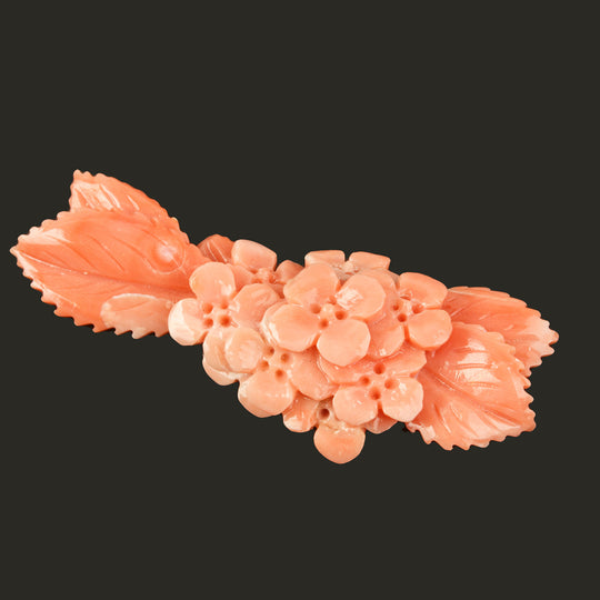 Peach Coral Cabochon carved floral design, natural, untreated.  b4-cor479