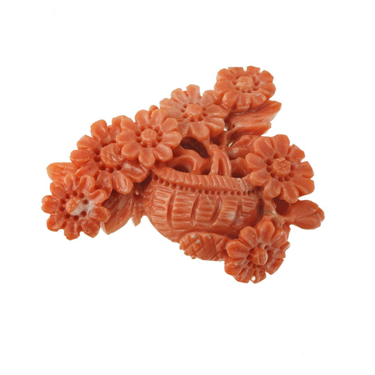 Salmon Coral Cabochon carved floral basket, natural, untreated.  b4-cor480
