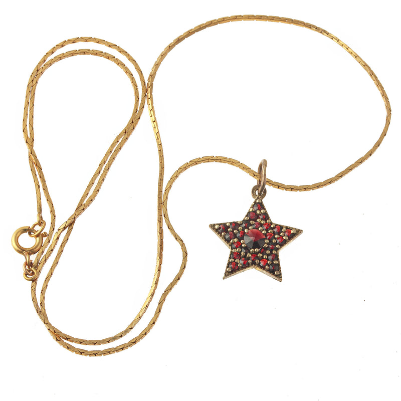 Vintage Bohemian garnet  gold vermeil (900 silver) Star pendant. j-pdvn813