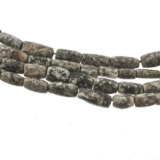 Ancient granite tomb beads, or Gneiss.  4x4mm to 12x5mm. 1- 8.25"Str. b4-gra103