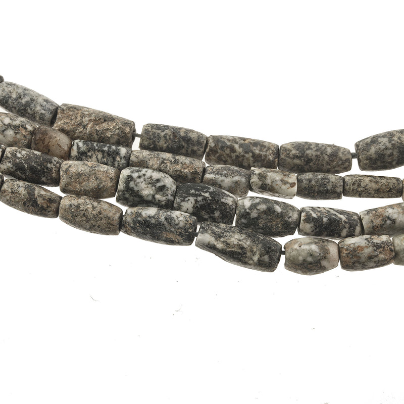 Ancient granite tomb beads, or Gneiss.  4x4mm to 12x5mm. 1- 8.25"Str. b4-gra103