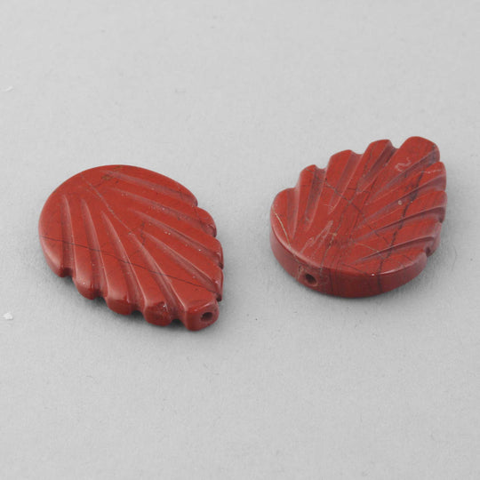 Vintage carved natural Red Jasper leaf bead. 22x15x4mm. 1 pair. b4-jas294