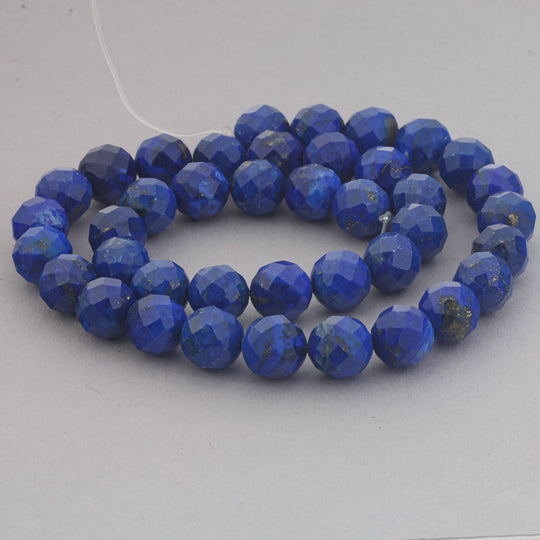 Vintage natural lapis lazuli 10mm faceted round beads. 8" inch strand. 20 beads. b4-lap309