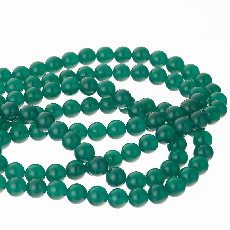 Green onyx beads, smooth translucent. 6mm round. 1 str.  B4-ONY305-6