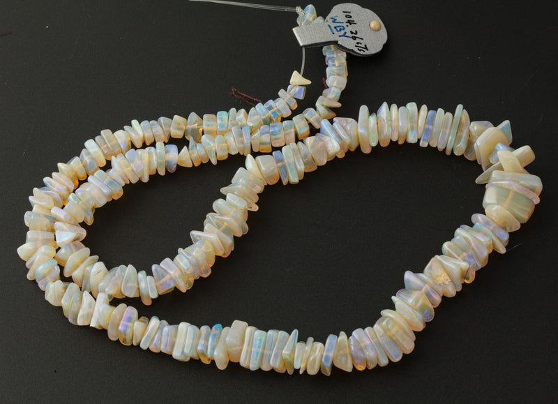 Australian White Opal slab shaped nugget beads, with flash colors. 1 - 16" Str.  b4-opa010