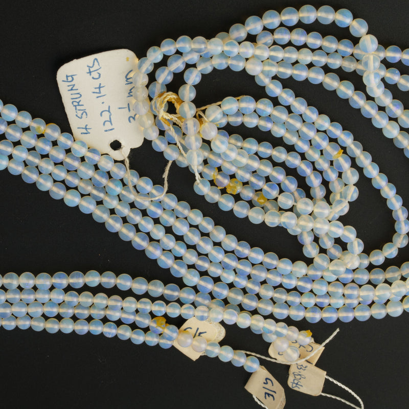 Vintage Australian White Opal round beads. 3.5mm. One 9" Str. b4-opa011