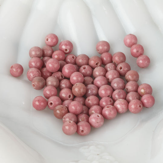 Rhodonite 6mm smooth round beads. Vintage AB quality 1980s. Pkg 33. b4-rho428-2