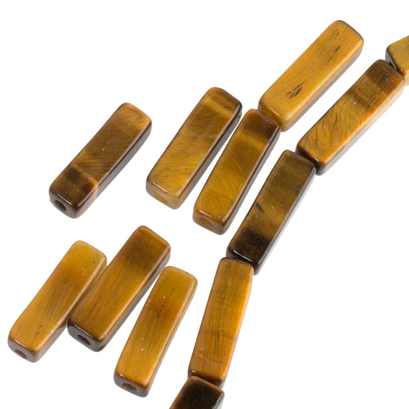 Old stock glossy tiger eye agate rectangle beads. 20x5mm. Pkg 4. b4-tig344