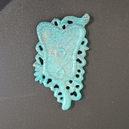 Vintage carved Turquoise openwork amulet. China export 1970s. B4-tur512