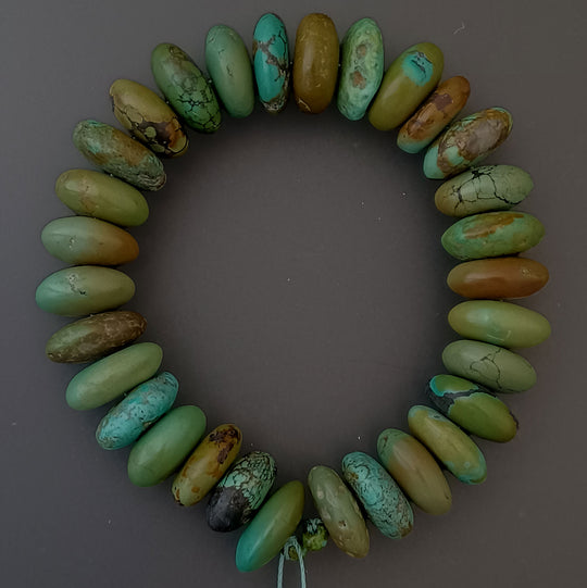 Vintage natural Hubei Turquoise 16mm rondelle beads.  8" strand. b4-tur510