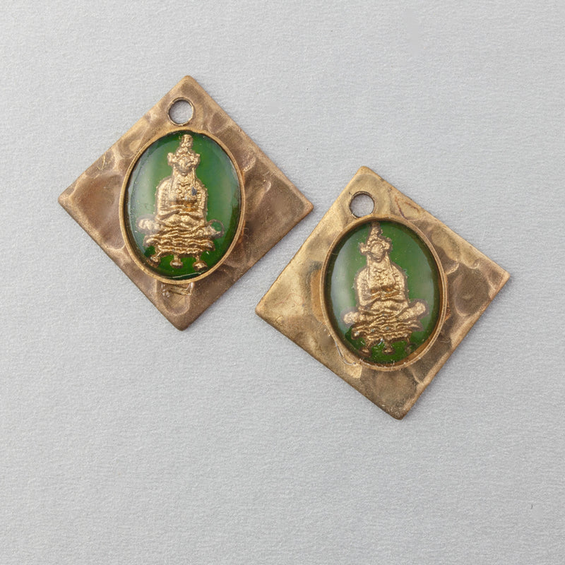 Vintage West German Gold Siamese dancer glass intaglio charm.   Pkg of 2. B5-0130-3pd