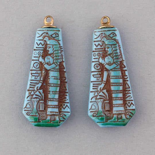 Antique Egyptian revival pressed glass pendant from the 1920s. 29x14mm. Pkg of 1. b5-0268
