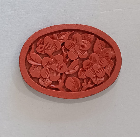 Vintage 1980 deep carved cinnabar oval cabochon. 40x30mm. China. Pkg of 1. b5-499