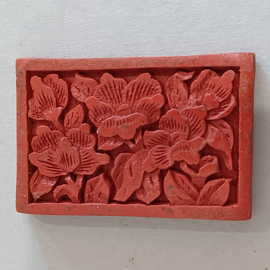 Vintage 1980s deep carved red cinnabar rectangular cabochon. 40x30mm. China. Pkg of 1. b5-499