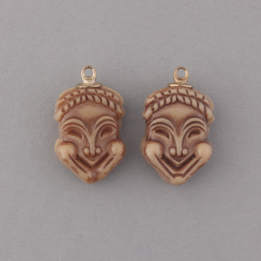 Comedy Laughing Face pendant bead. Painted acrylic. 1950s. 15x20mm. Pkg 2. b5-534pd