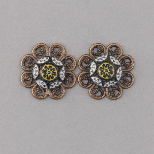 Vintage West German pressed glass mosaic  charm.  15mm. Pkg4. b5-551pd