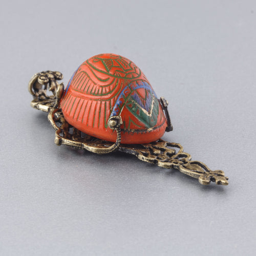 Egyptian Revival vintage Czech pressed glass and stamped brass filigree pendant. b5-554pd