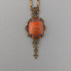 Egyptian Revival vintage Czech pressed glass and stamped brass filigree pendant. b5-554pd