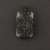 1920s Czechoslovakia pressed Jade glass and brass filigree pendant. 25x16mm.  b5-562pd