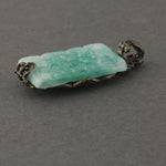 1920s Czechoslovakia pressed Jade glass and brass filigree pendant. 25x16mm.  b5-562pd