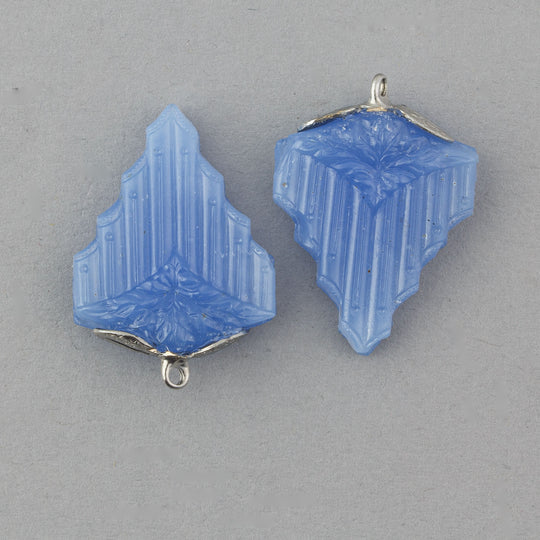 Icy matte blue pressed glass pendant bead Czechoslovakia 23x19mm Pkg of 2. b5-650pd