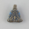 Pendant of 1920s Art Deco blue Bohemian blue glass stone wrapped in vintage brass filiigree. b5-747pd
