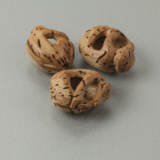 b7-wo215 Carved wood monkey beads. 20mm. Pkg. of 1.