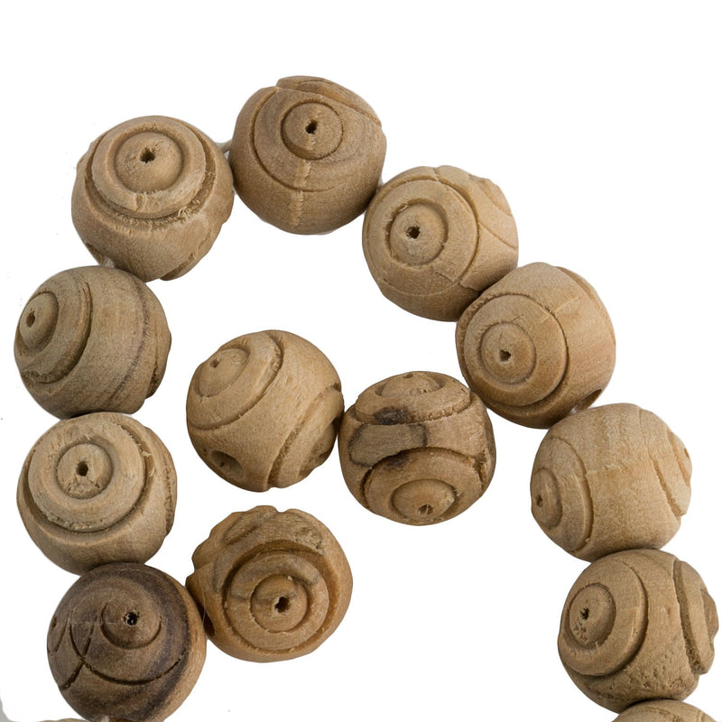 Carved olive wood beads. 11mm. Pkg of 8. B7-WO012-4