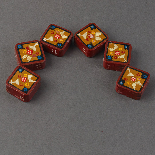 Vintage  Japanese hand painted wood beads. 24x24x12mm. Diagonal hole. Pkg. of 6. b7-wo295