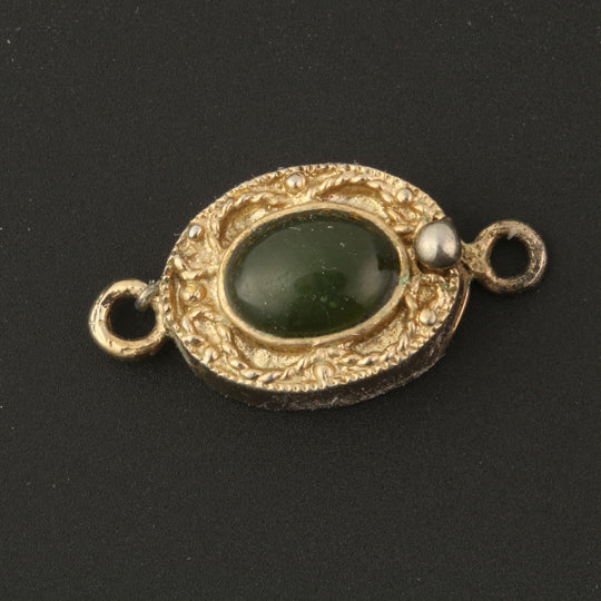 Goldwash vermeil sterling silver filigree clasp nephrite jade cabochon.14x10mm Pkg of 1. b8-383