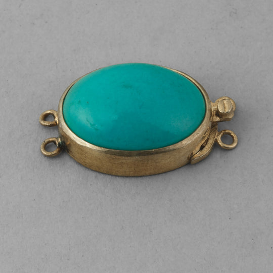 Sterling Silver Vermeil  2-ring clasp with Turquoise cabochon. 18x14mm. b8-388