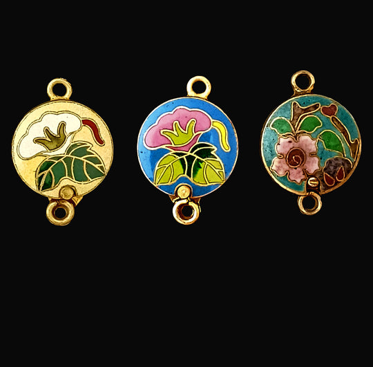 Vintage round Cloisonné enamel box clasp. China. 1970s. b8-392