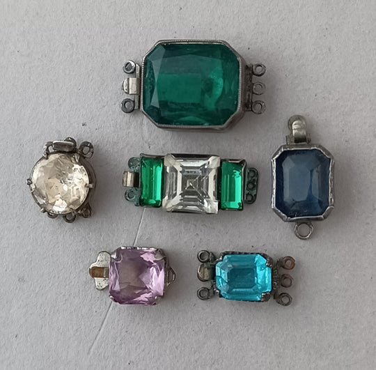 5 Vintage Art Deco sterling silver & glass stone box clasps. b8-mx2