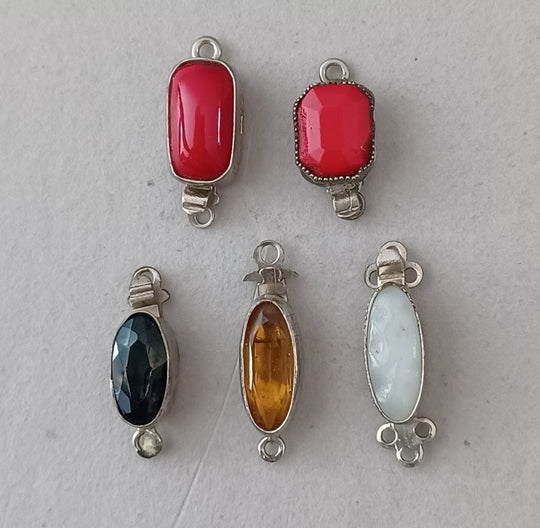 5 oval 1920s-30s Czech silver plate & glass 1-strand clasps. b8-mx5